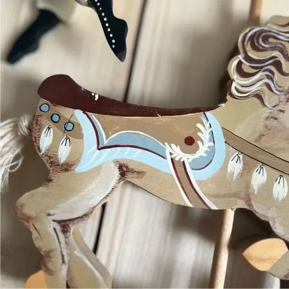 Vintage Signed Folk Art Hand Painted Carved Wooden Carousel Horse Jig Saw Puzzle - Picture 5 of 12